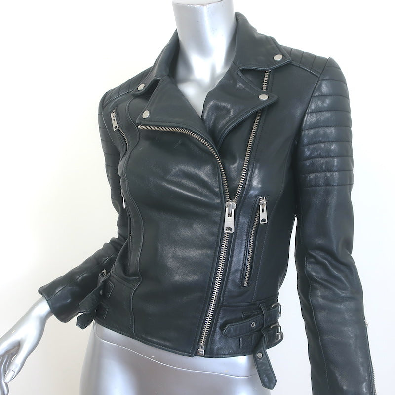 AllSaints Papin Leather Biker Jacket Black Size US 0