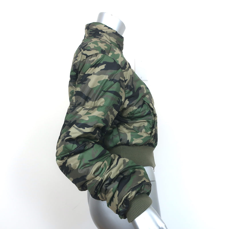NSF Puffer Jacket Green Camo Print Size Small Cropped Bomber