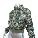 NSF Puffer Jacket Green Camo Print Size Small Cropped Bomber