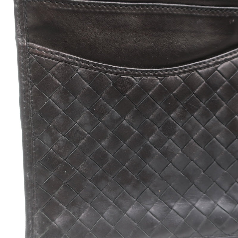 Vintage Bottega Veneta Intrecciato Large Flap Clutch Black Leather