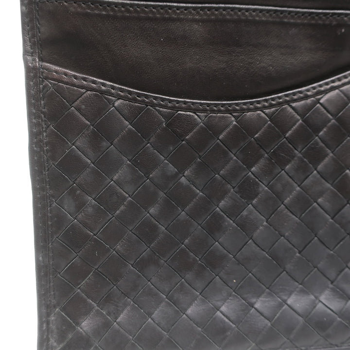 Vintage Bottega Veneta Intrecciato Large Flap Clutch Black Leather