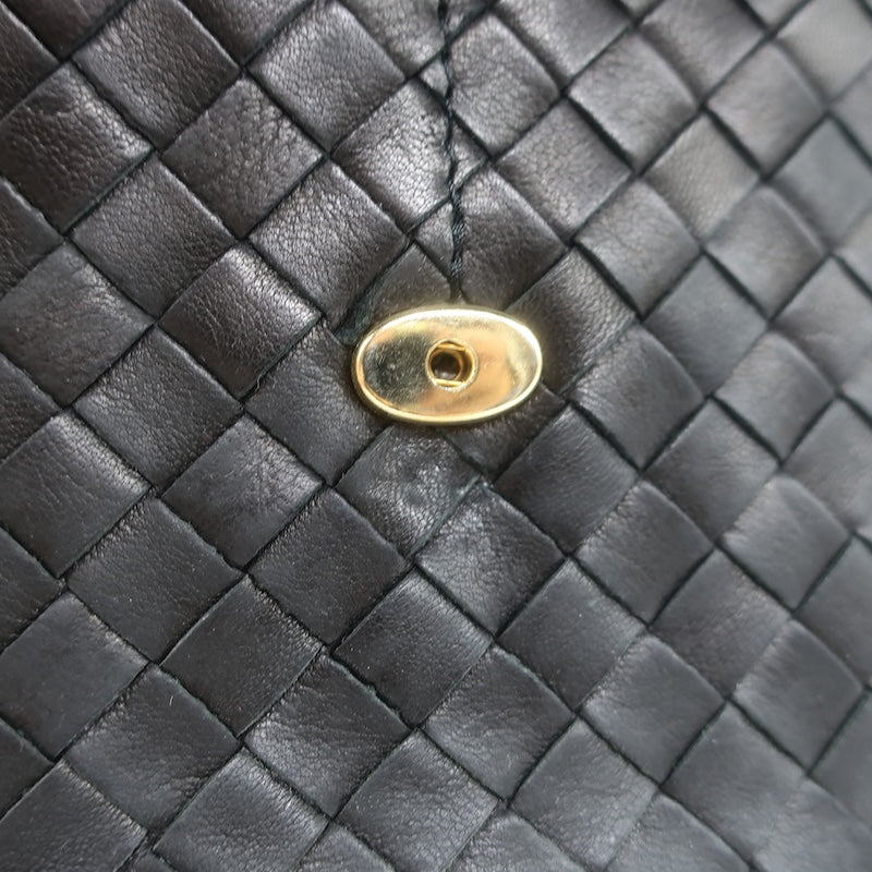 Vintage Bottega Veneta Intrecciato Large Flap Clutch Black Leather