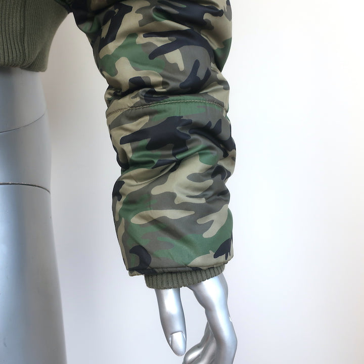 NSF Puffer Jacket Green Camo Print Size Small Cropped Bomber