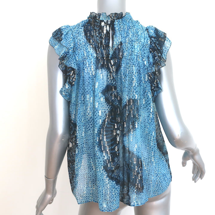Ulla Johnson Aya Sleeveless Blouse Blue Lurex Floral Print Chiffon Size 4
