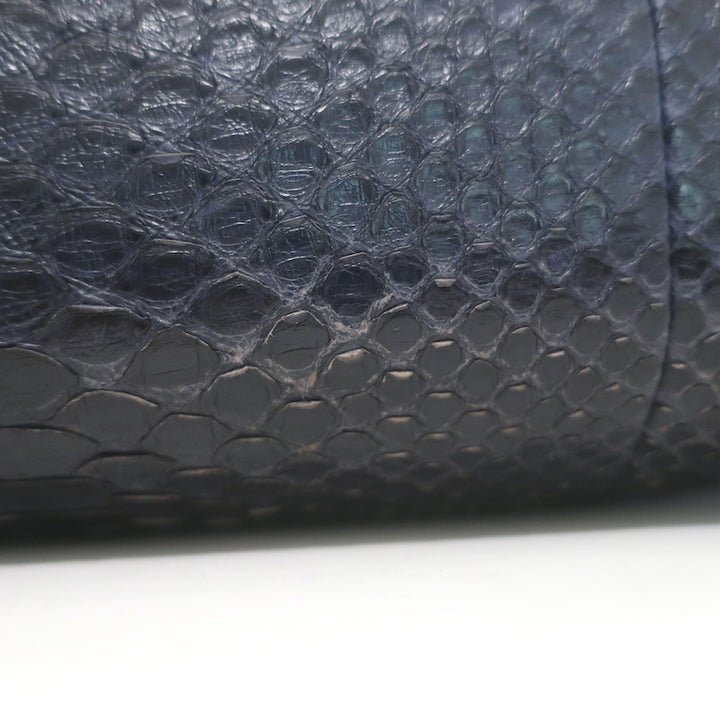 Balenciaga Large Cable Flap Shopper Tote Black Snakeskin &amp; White Leather