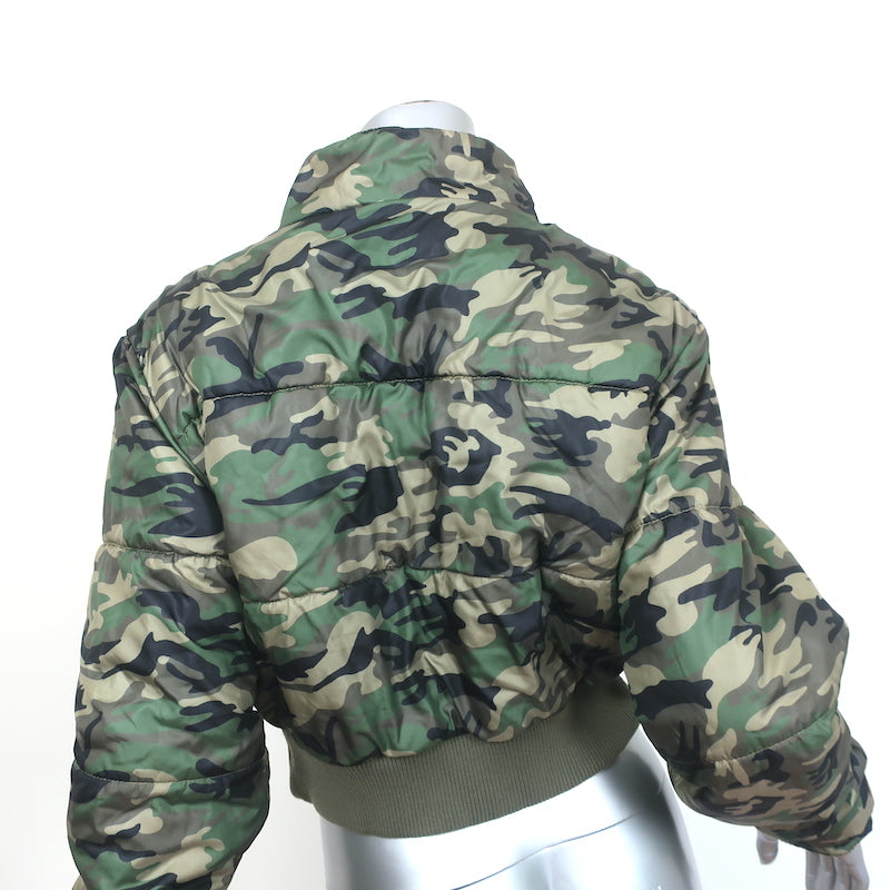 NSF Puffer Jacket Green Camo Print Size Small Cropped Bomber