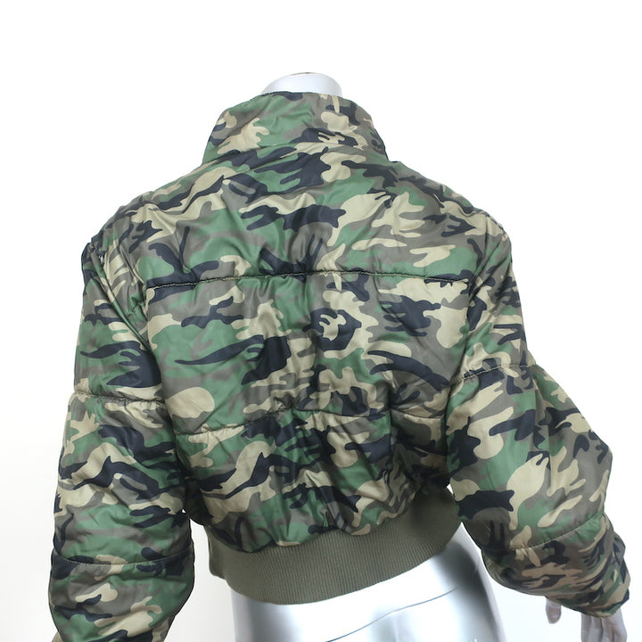 NSF Puffer Jacket Green Camo Print Size Small Cropped Bomber