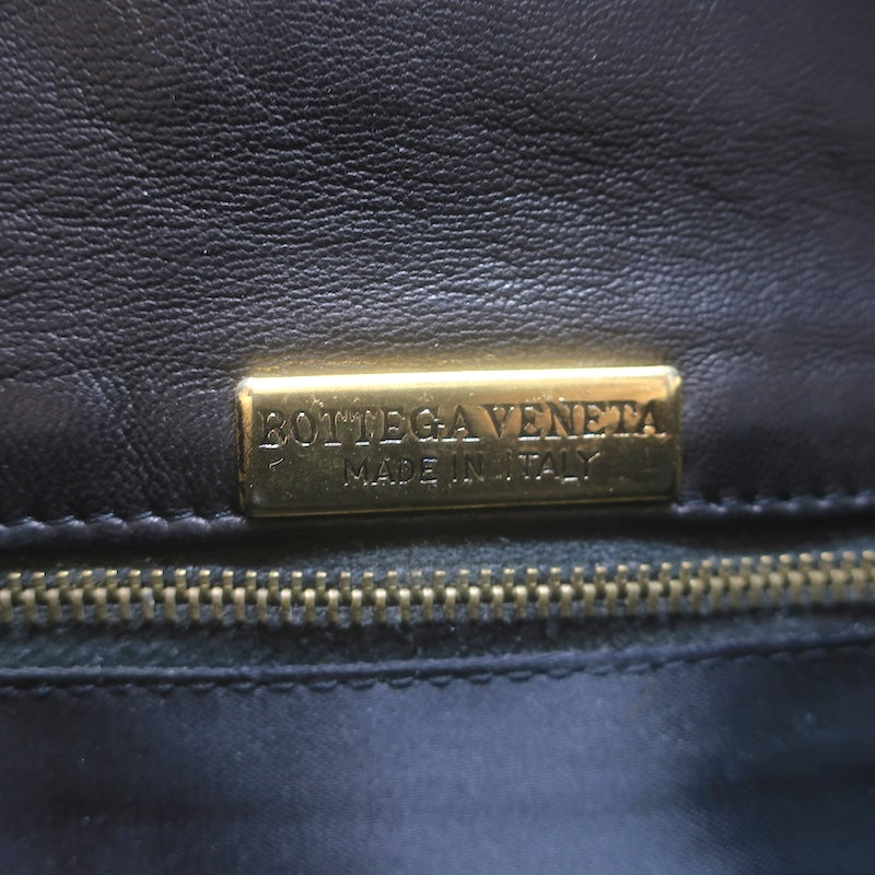 Vintage Bottega Veneta Intrecciato Large Flap Clutch Black Leather
