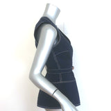 Veronica Beard Nickleby Belted Peplum Top Navy Stretch Cotton Size 4