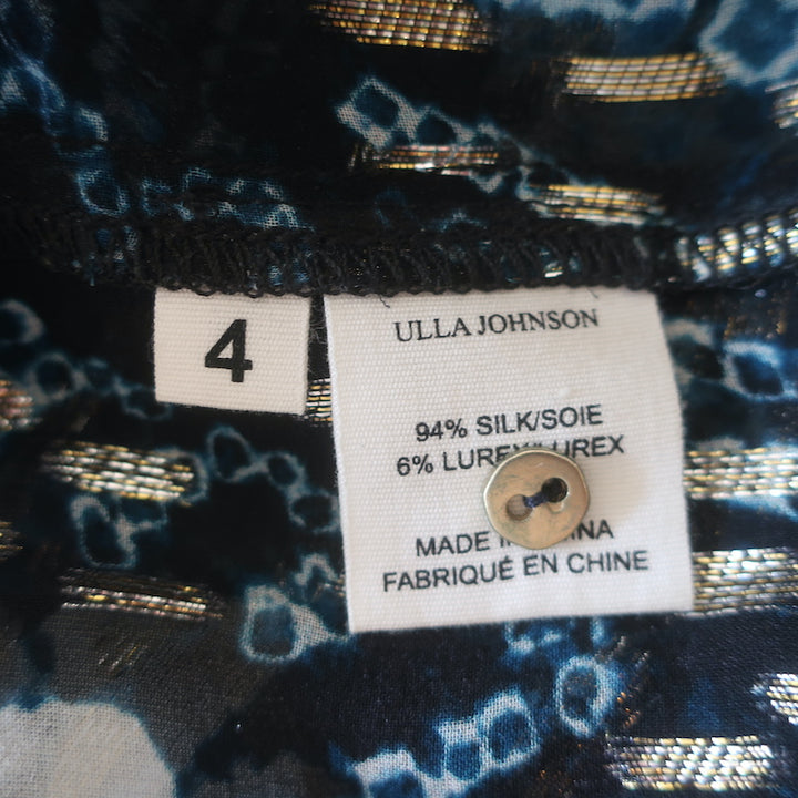 Ulla Johnson Aya Sleeveless Blouse Blue Lurex Floral Print Chiffon Size 4