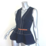 Veronica Beard Nickleby Belted Peplum Top Navy Stretch Cotton Size 4