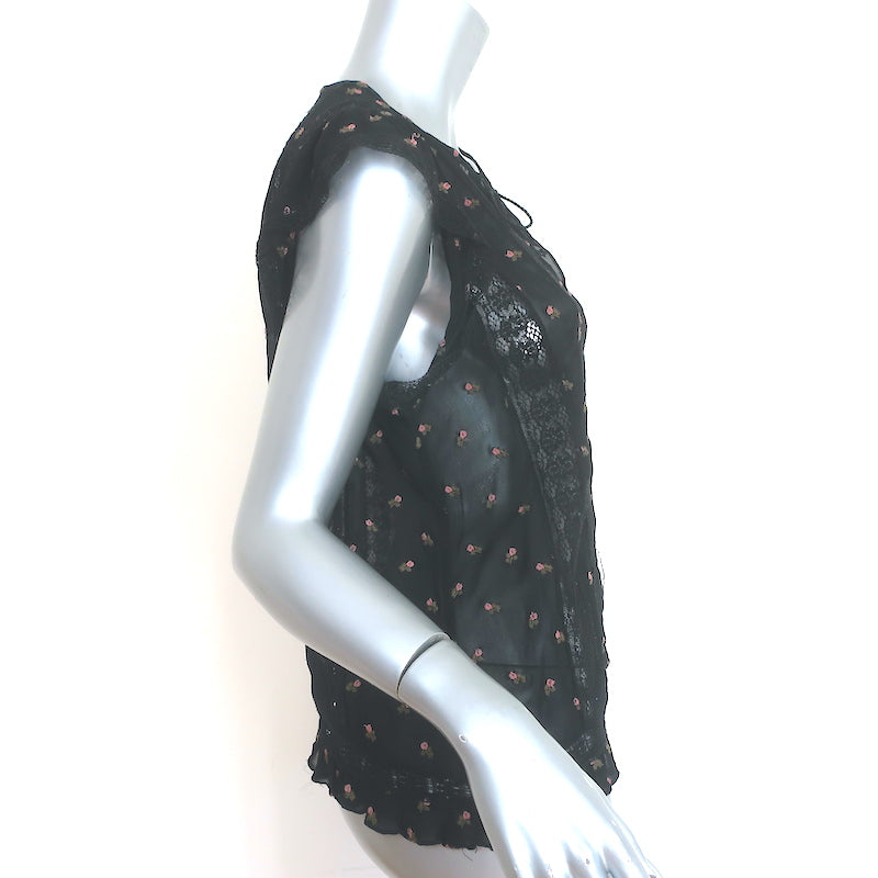Ulla Johnson Magdalena Blouse Black Floral-Embroidered Georgette Size 8