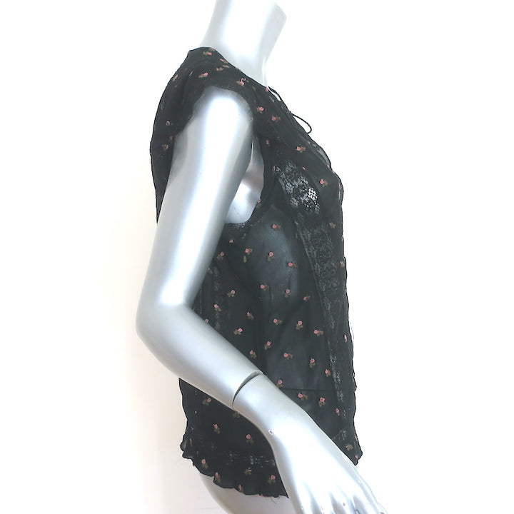 Ulla Johnson Magdalena Blouse Black Floral-Embroidered Georgette Size 8