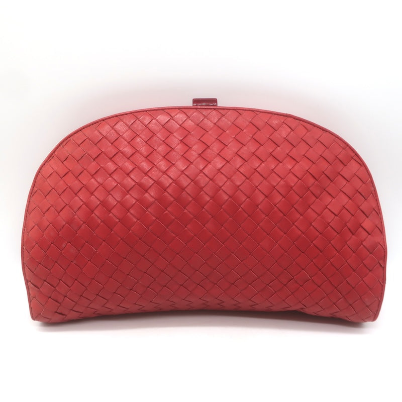 Vintage Bottega Veneta Intrecciato Large Dome Clutch Red Leather