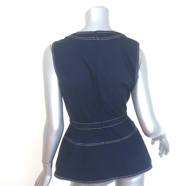 Veronica Beard Nickleby Belted Peplum Top Navy Stretch Cotton Size 4