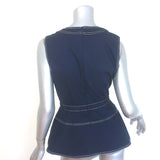 Veronica Beard Nickleby Belted Peplum Top Navy Stretch Cotton Size 4