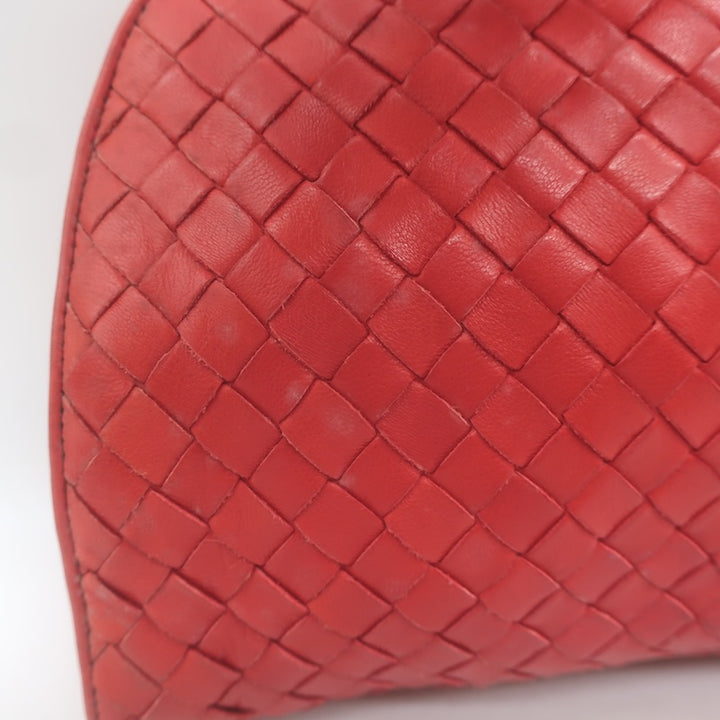 Vintage Bottega Veneta Intrecciato Large Dome Clutch Red Leather