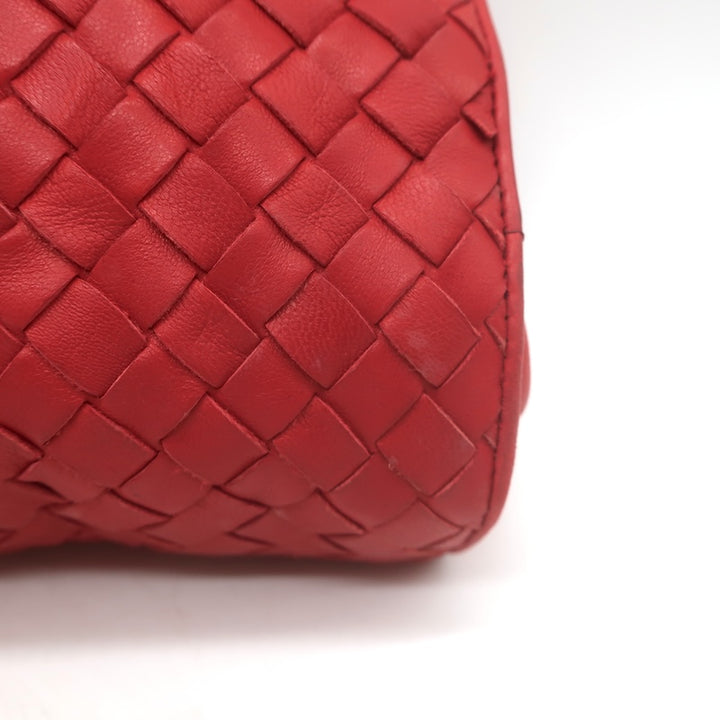 Vintage Bottega Veneta Intrecciato Large Dome Clutch Red Leather