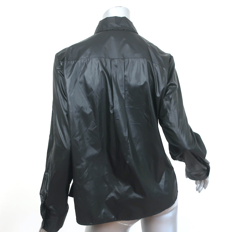 Cynthia Rowley Button Down Blouse Black Polyester Size Large Long Sleeve Top