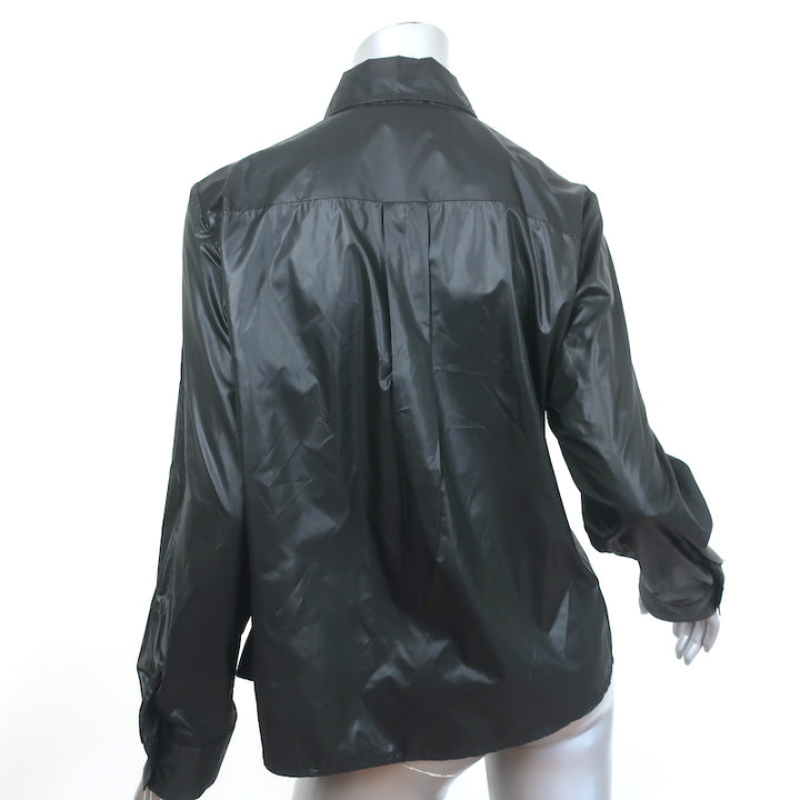 Cynthia Rowley Button Down Blouse Black Polyester Size Large Long Sleeve Top