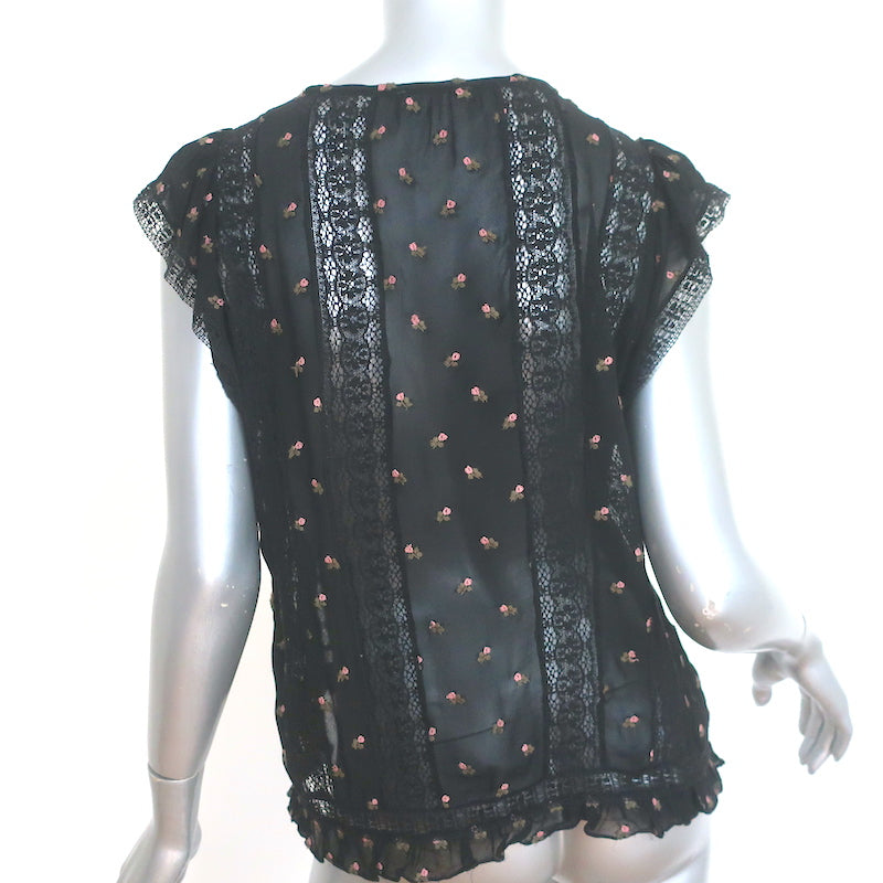 Ulla Johnson Magdalena Blouse Black Floral-Embroidered Georgette Size 8
