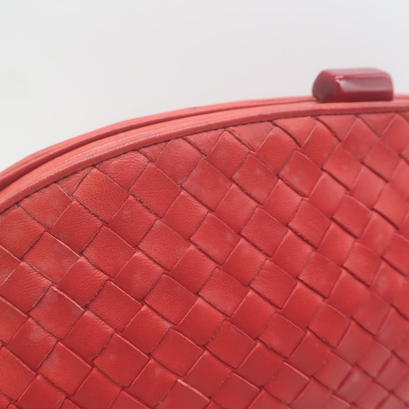 Vintage Bottega Veneta Intrecciato Large Dome Clutch Red Leather