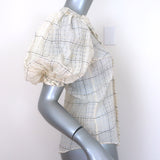 Isabel Marant Abias Puff Sleeve Blouse Cream Checked Organza Size 36