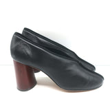 Celine Wood Heel Pumps Black Suede-Trimmed Leather Size 38.5