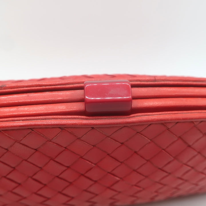Vintage Bottega Veneta Intrecciato Large Dome Clutch Red Leather