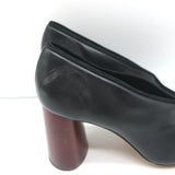 Celine Wood Heel Pumps Black Suede-Trimmed Leather Size 38.5