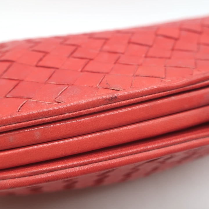 Vintage Bottega Veneta Intrecciato Large Dome Clutch Red Leather