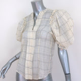 Isabel Marant Abias Puff Sleeve Blouse Cream Checked Organza Size 36
