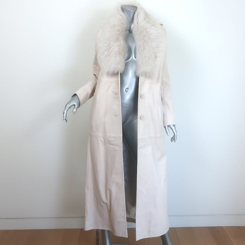 Nour Hammour Dakota Fur-Collar Long Leather Coat Powder Size 34 NEW