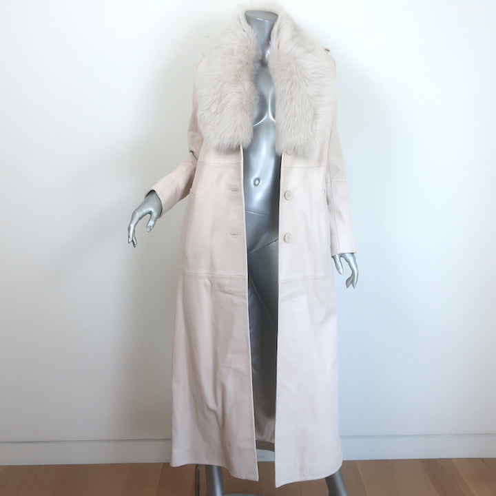 Nour Hammour Dakota Fur-Collar Long Leather Coat Powder Size 34 NEW