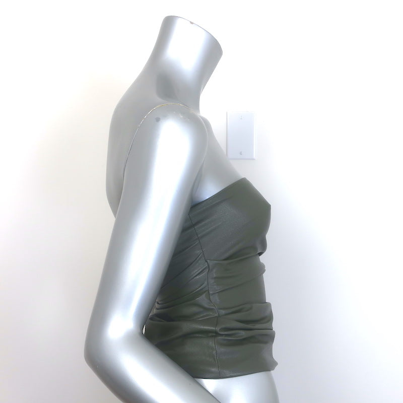 Helmut Lang Ruched Faux Leather Tube Top Army Green Size Extra Extra Small