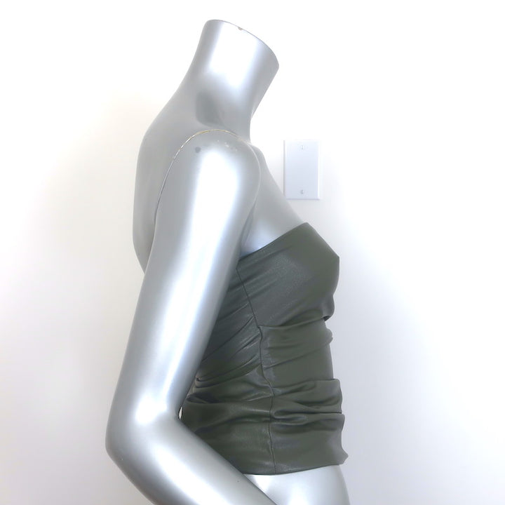 Helmut Lang Ruched Faux Leather Tube Top Army Green Size Extra Extra Small