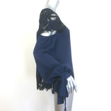Jonathan Simkhai Cutout Guipure Lace-Paneled Blouse Navy/Black Silk Size Large