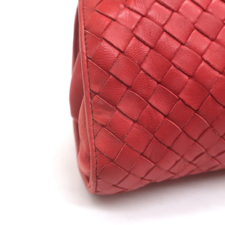 Vintage Bottega Veneta Intrecciato Large Dome Clutch Red Leather
