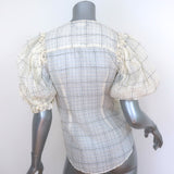 Isabel Marant Abias Puff Sleeve Blouse Cream Checked Organza Size 36
