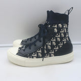 Christian Dior Walk'n'Dior high-top sneakers, navy Oblique stretch-knit with leather trim — pre-owned, gently worn luxury