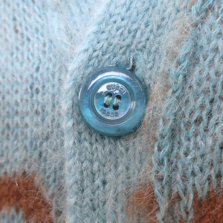 Gucci Reversible Oversized GG Cardigan Brown &amp; Blue Mohair-Wool Size Small