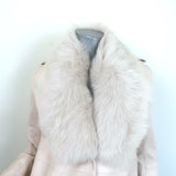 Nour Hammour Dakota Fur-Collar Long Leather Coat Powder Size 34 NEW