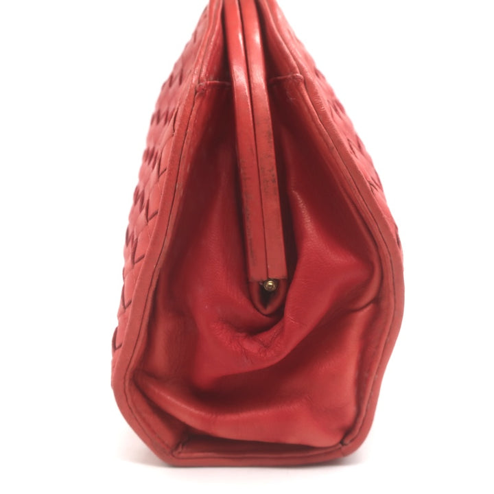Vintage Bottega Veneta Intrecciato Large Dome Clutch Red Leather