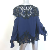 Jonathan Simkhai Cutout Guipure Lace-Paneled Blouse Navy/Black Silk Size Large