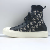 Christian Dior Walk'n'Dior high-top sneakers, navy Oblique stretch-knit with leather trim — authentic pre-owned, gently worn