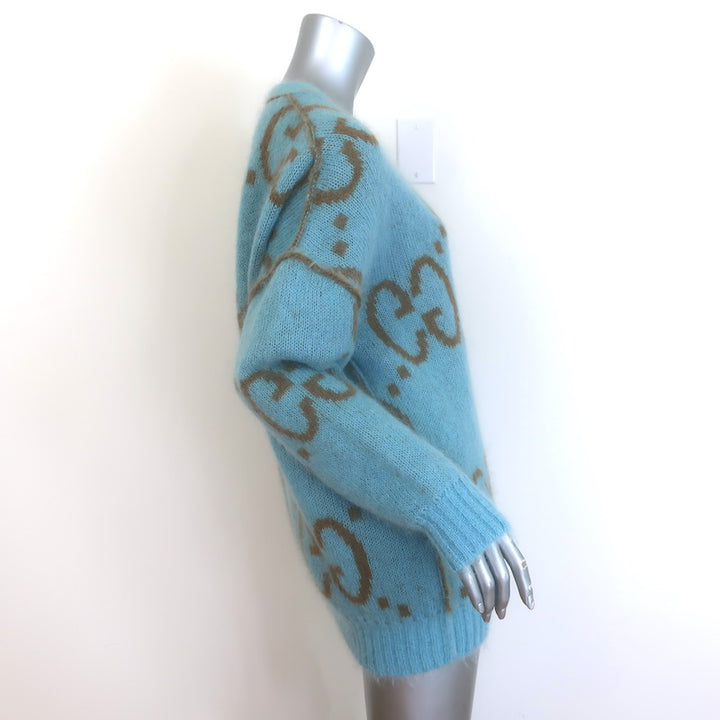 Gucci Reversible Oversized GG Cardigan Brown &amp; Blue Mohair-Wool Size Small