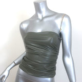 Helmut Lang Ruched Faux Leather Tube Top Army Green Size Extra Extra Small