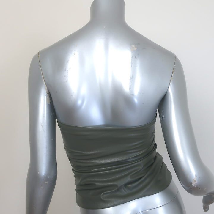 Helmut Lang Ruched Faux Leather Tube Top Army Green Size Extra Extra Small