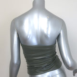 Helmut Lang Ruched Faux Leather Tube Top Army Green Size Extra Extra Small