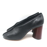 Celine Wood Heel Pumps Black Suede-Trimmed Leather Size 38.5